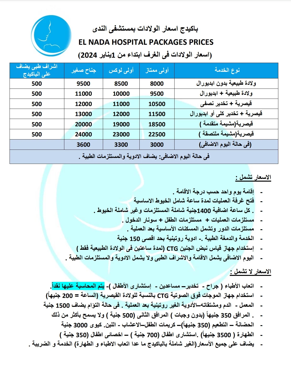 أسعار الولادة في مستشفى الندى المنيل